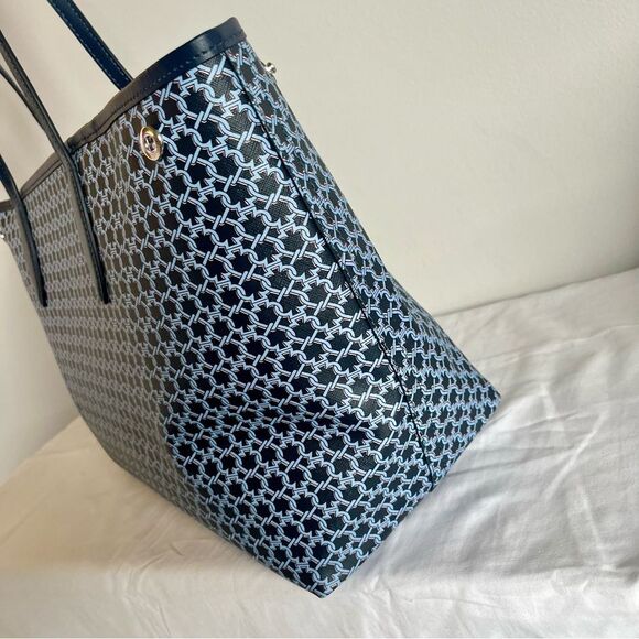 KATE SPADE Navy Blue Geometric Link Tote Surprise Knott Laptop Work Shoulder Bag - Picture 6 of 15